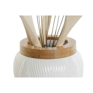 Gefäß für Küchenutensilien DKD Home Decor Weiß Bambus Porzellan 10,5 x 10,5 x 12 cm 6 Stücke